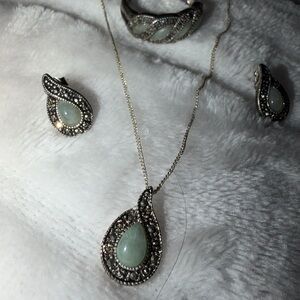 Vintage Sterling Silver Jade Set